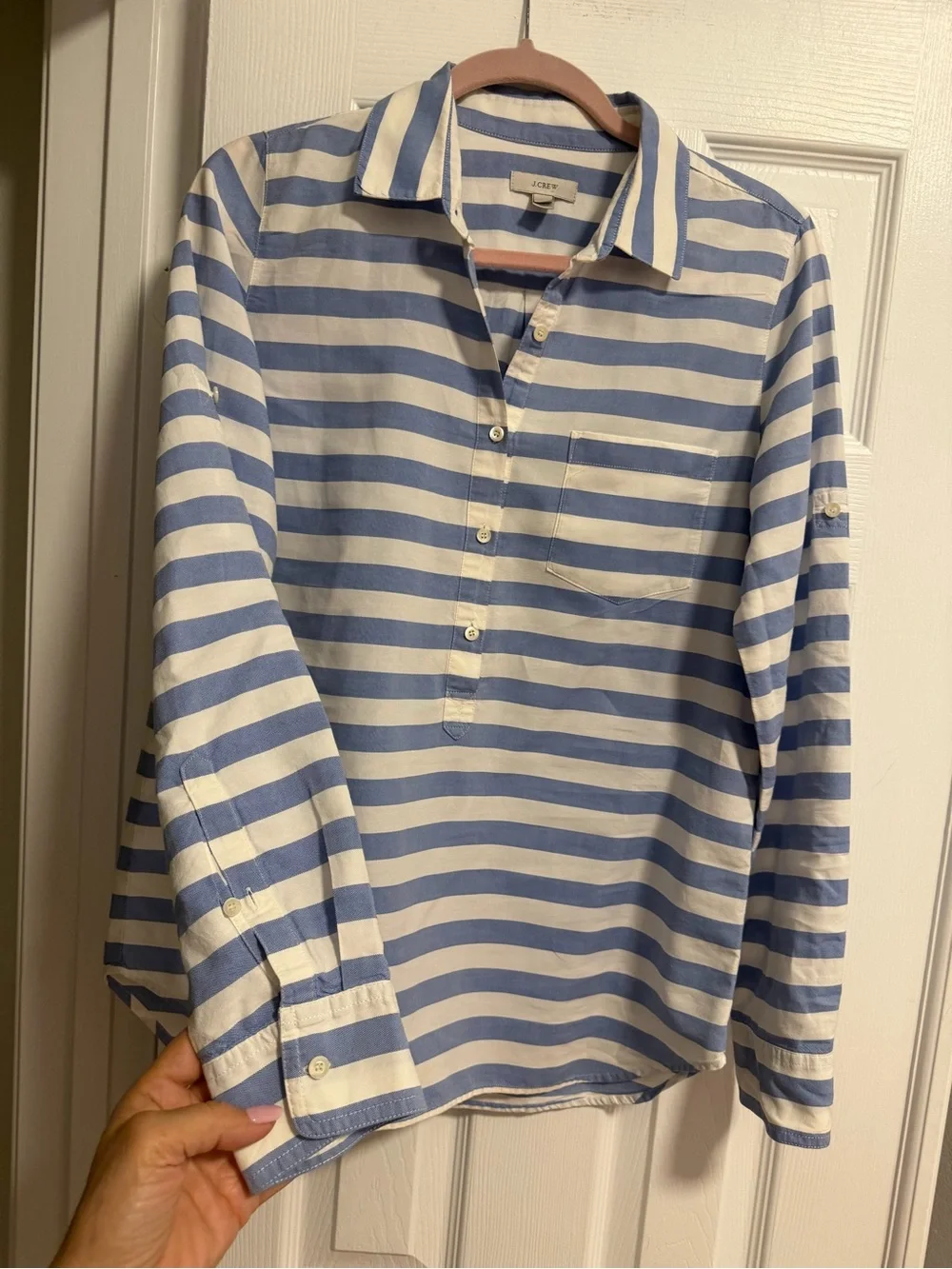 J. Crew Blue and White Striped Button-Down Shirt